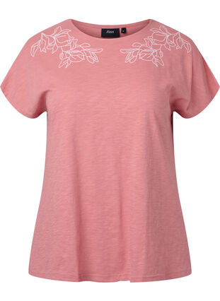T-Shirt aus Baumwolle mit Blattprint, Old Rose W. Leaf, Packshot image number 0