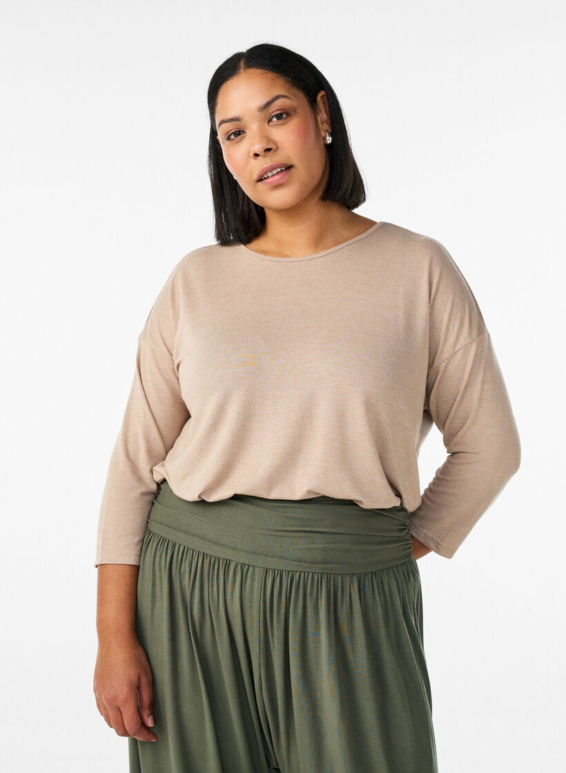 Bluse aus Jersey mit 3/4-&Auml;rmeln, Beige, Model image number 0