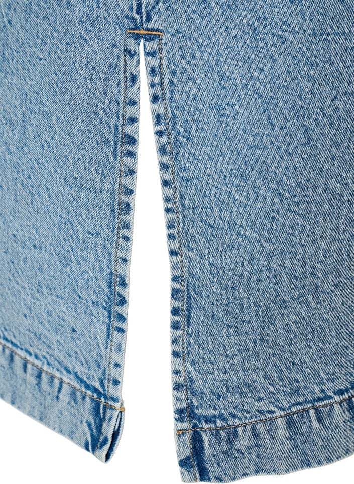 &Auml;rmelloses Jeanskleid mit Knopfleiste und Schlitzen, Blau, Packshot
