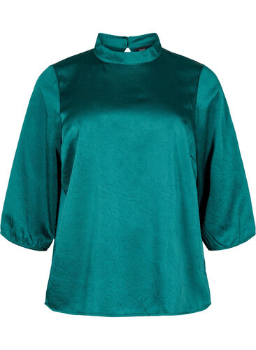 Bluse mit 3/4 Ärmeln und Stehkragen, Evergreen, Packshot image number 0