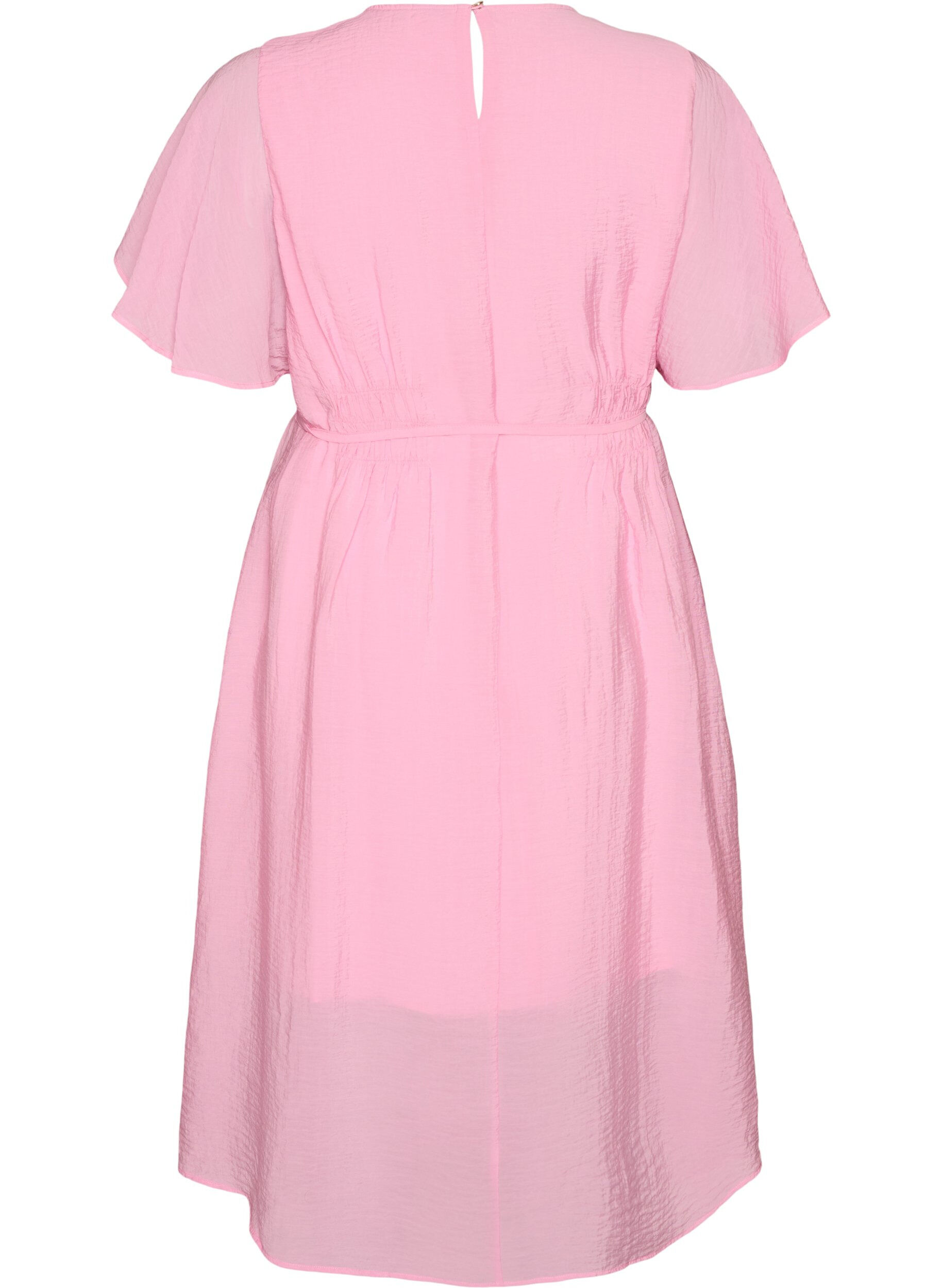 ZizziKn&ouml;chellanges Kleid mit Fl&uuml;gel&auml;rmeln und Bindeg&uuml;rtel, Pink, Packshot image number 1