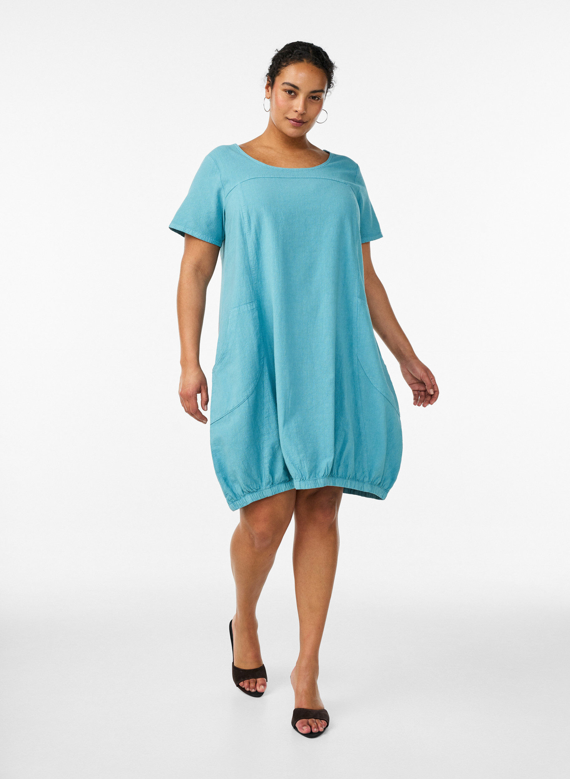 ZizziKurzarm Kleid aus Baumwolle, Blau, Model image number 1