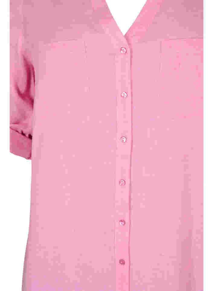 Lange Hemdbluse mit 3/4-Ärmeln und V-Ausschnitt, Rosebloom, Packshot image number 2