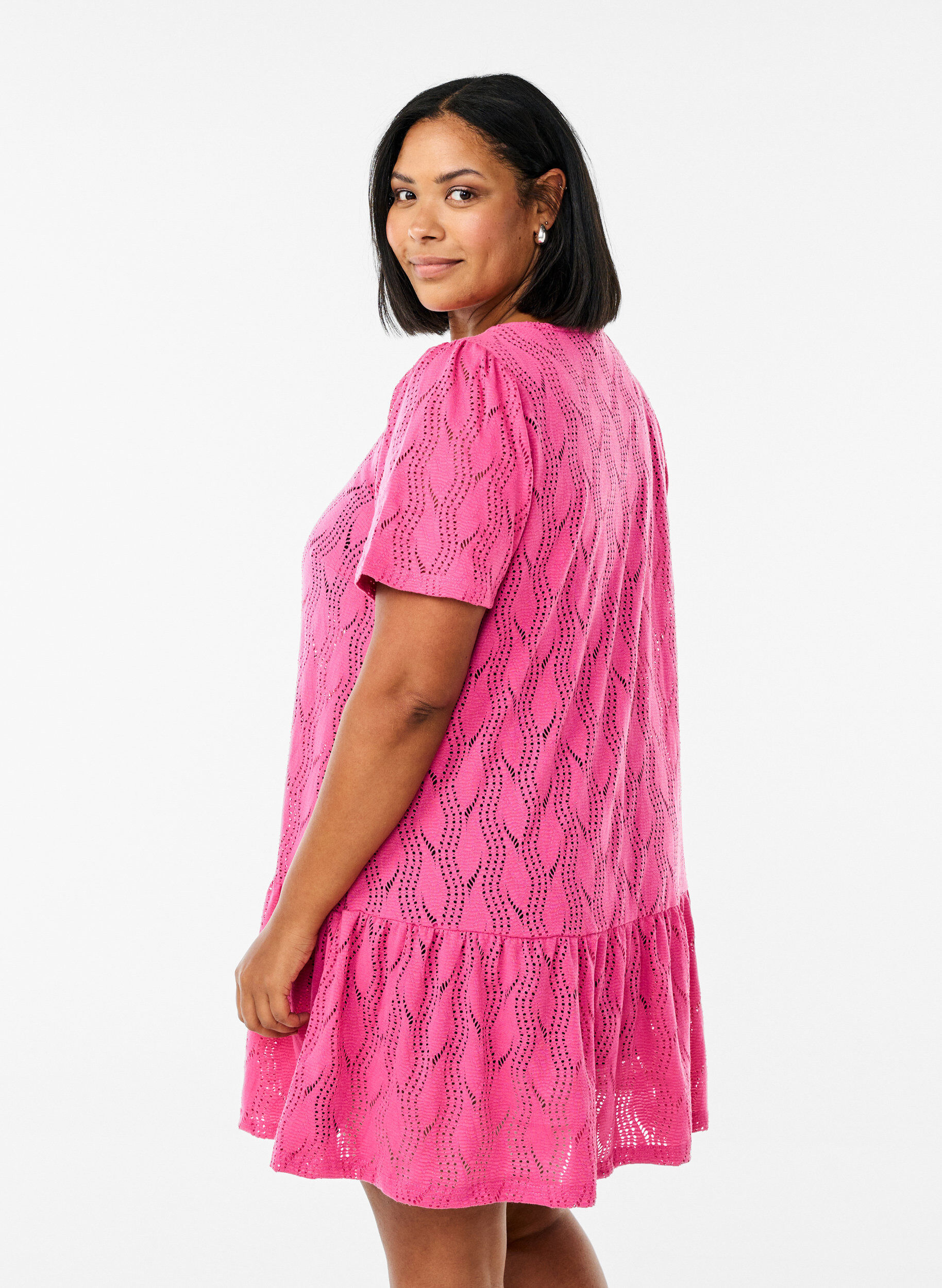 ZizziKurzes Jerseykleid mit Lochmuster, Pink, Model image number 2