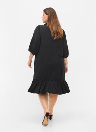 Kleid mit Rüschenbesatz und 3/4-Ärmeln, Black, Model image number 1