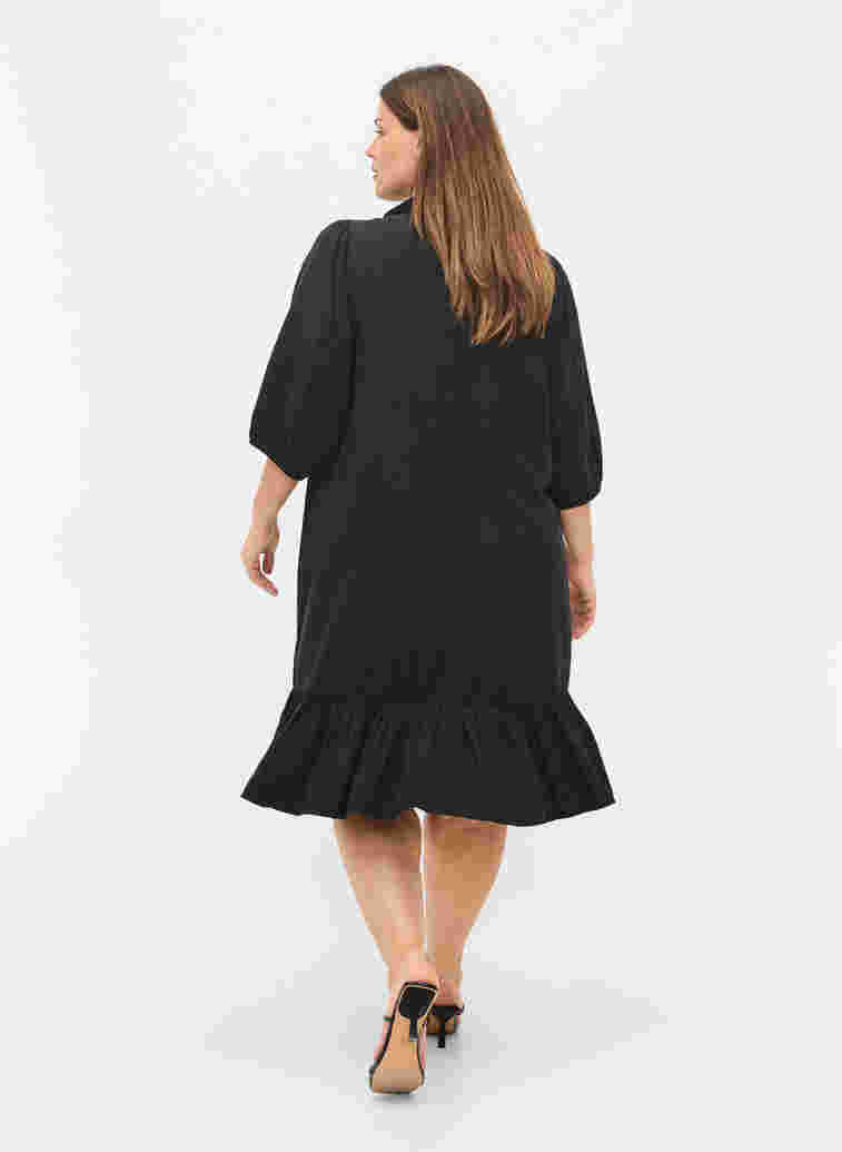 Kleid mit Rüschenbesatz und 3/4-Ärmeln, Black, Model image number 1