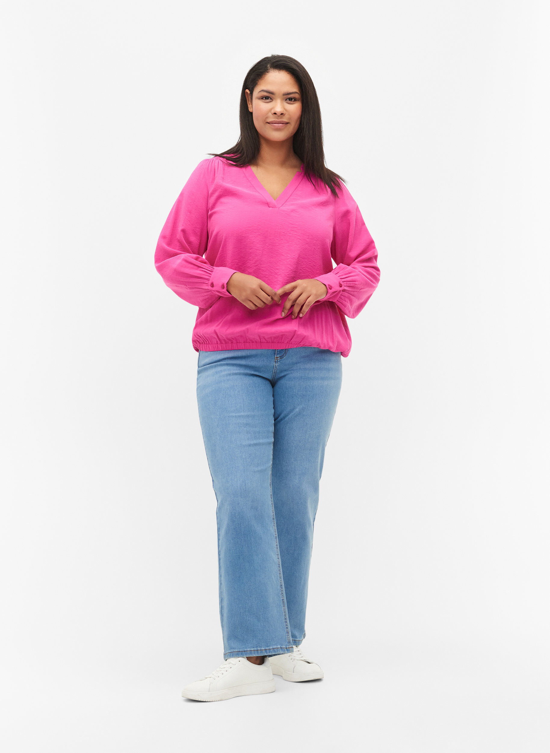 ZizziViskosebluse mit V-Ausschnitt, Raspberry Rose, Model image number 2