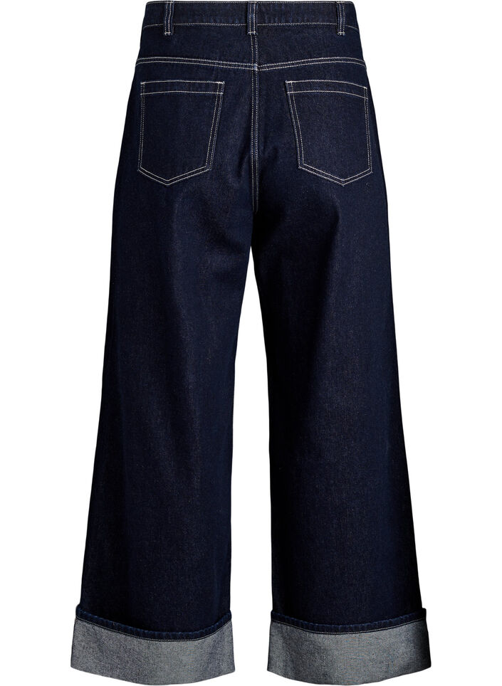 Jeans in weiter Passform mit breitem Umschlag und Kontrastn&auml;hten, Blau, Packshot image number 1