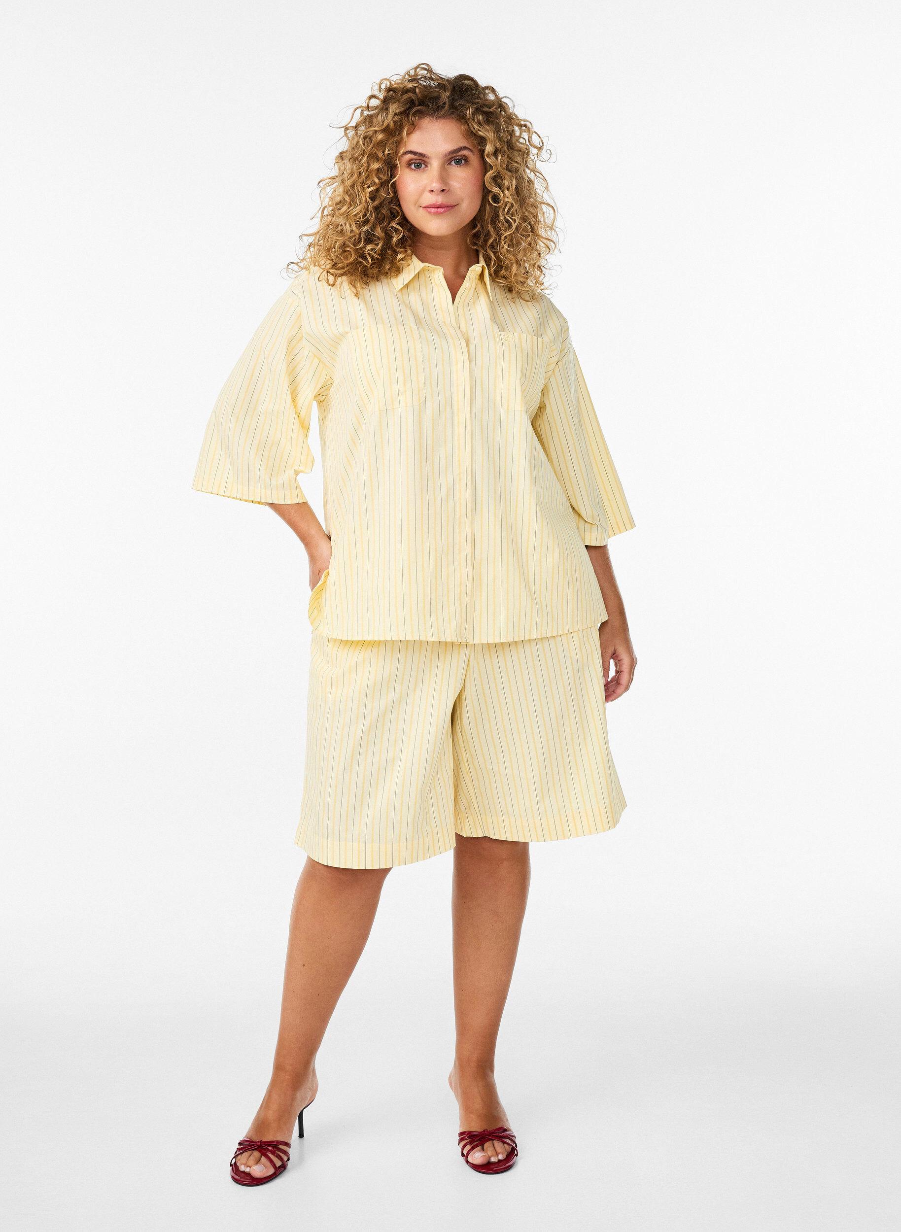 ZizziGestreifte Bluse in lockerer Passform, Gelb, Model image number 1