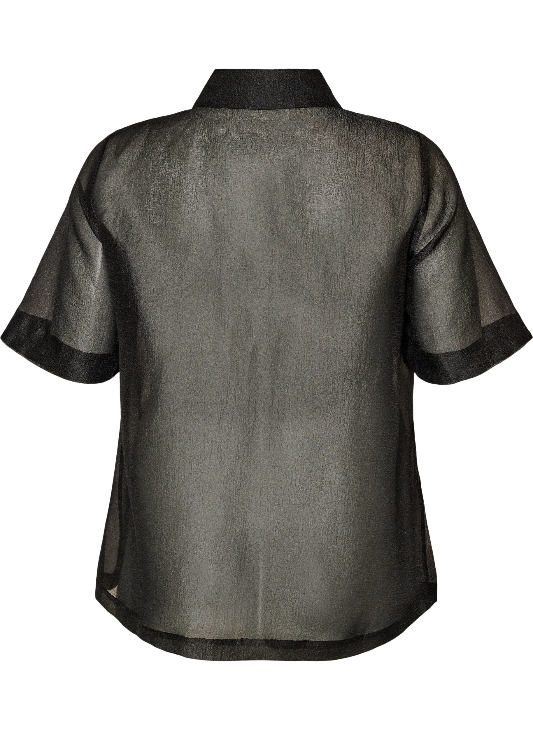 ZizziTransparente kurz&auml;rmelige Bluse mit Brusttaschen, Schwarz, Packshot image number 1