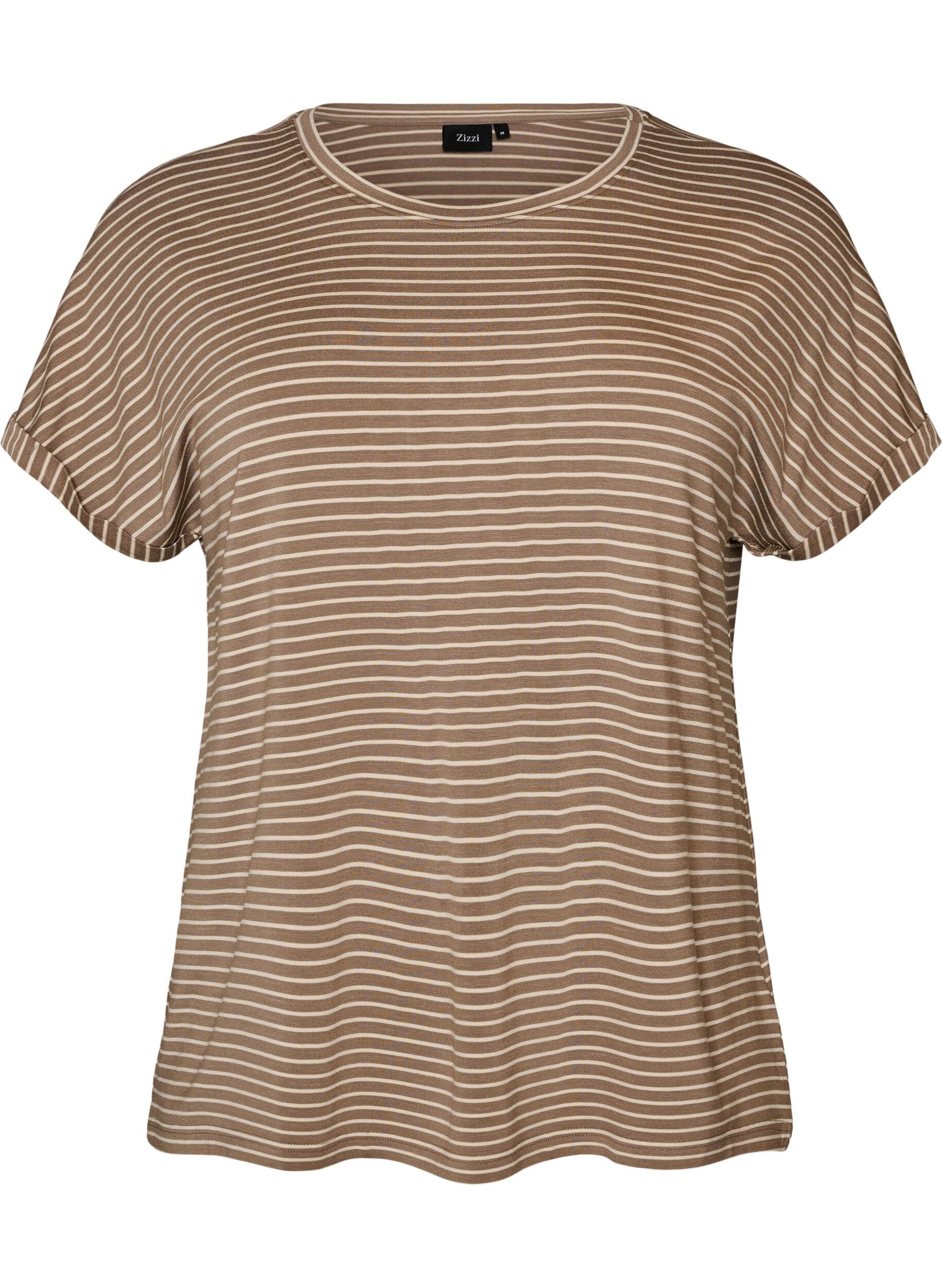 Gestreiftes T-Shirt aus Viskose mit Rundhalsausschnitt