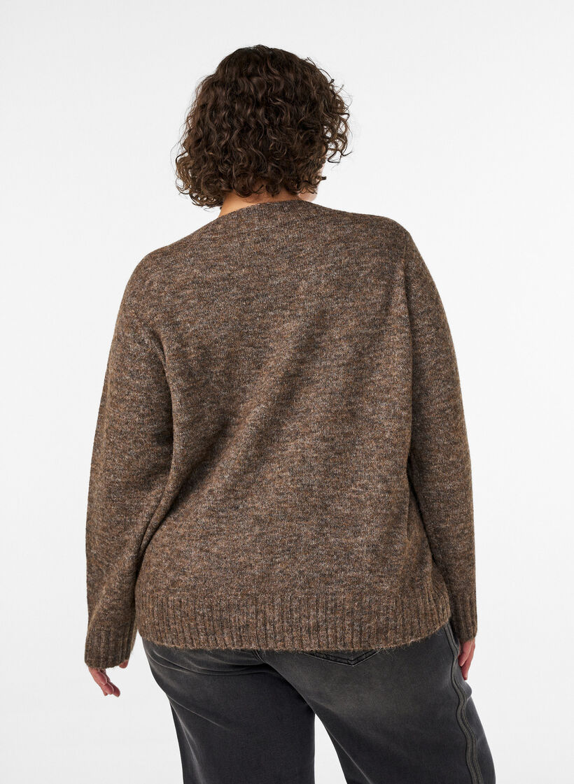 Pullover mit V-Ausschnitt, Braun, Model image number 2