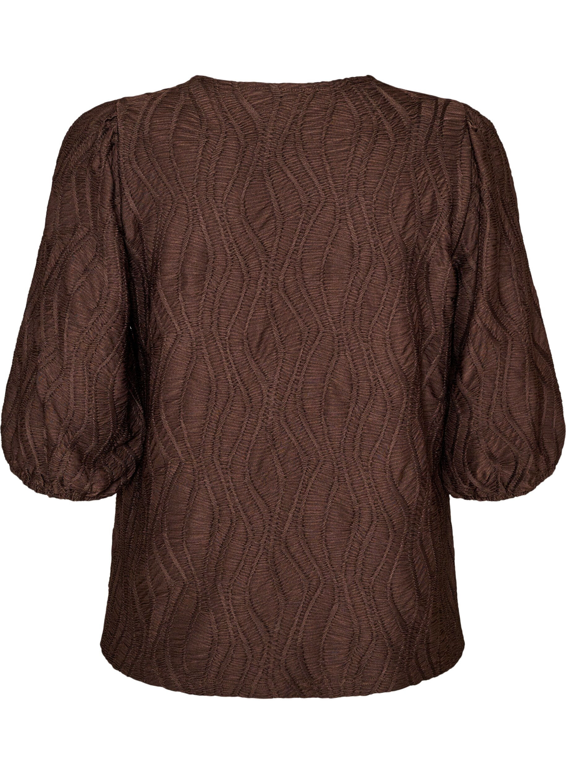 ZizziBluse mit Struktur und 3/4-&Auml;rmeln, Braun, Packshot image number 1