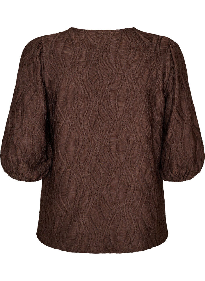 Bluse mit Struktur und 3/4-&Auml;rmeln, Braun, Packshot image number 1