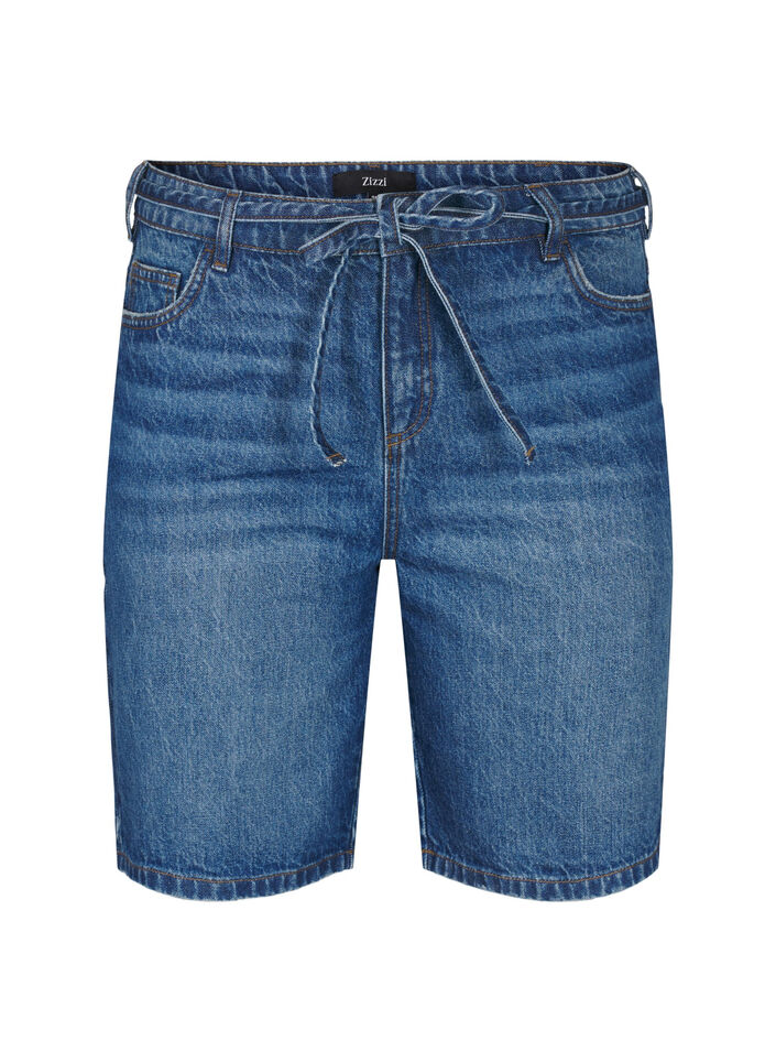 Slim fit Jeansshorts mit Bindeg&uuml;rtel, Blau, Packshot image number 0