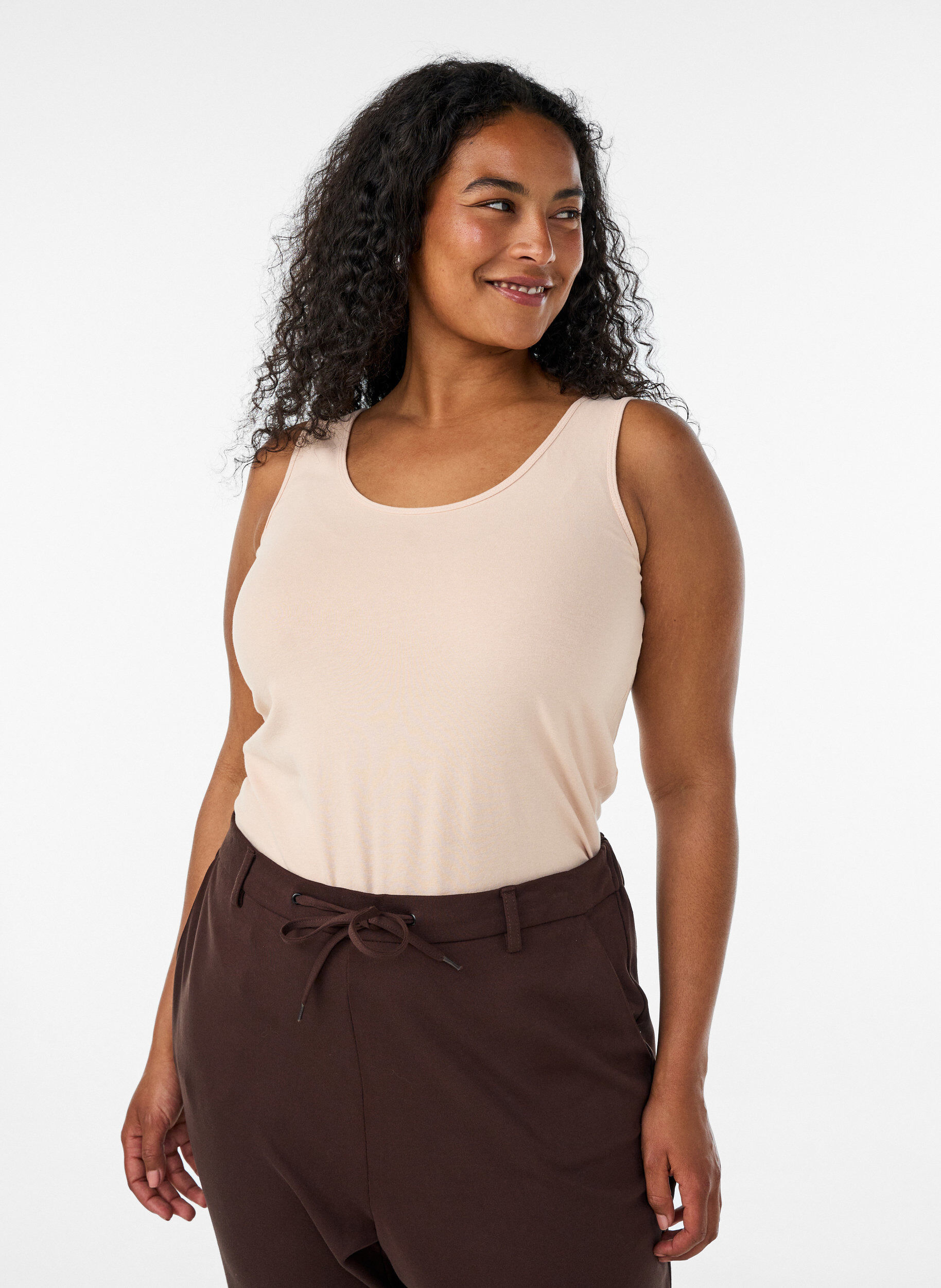 ZizziEinfarbiges Basic Top aus Baumwolle, Beige, Model image number 0