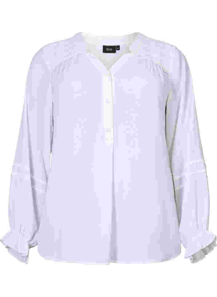 Bluse mit langen Ärmeln und Knopfverschluss, Bright White, Packshot image number 0