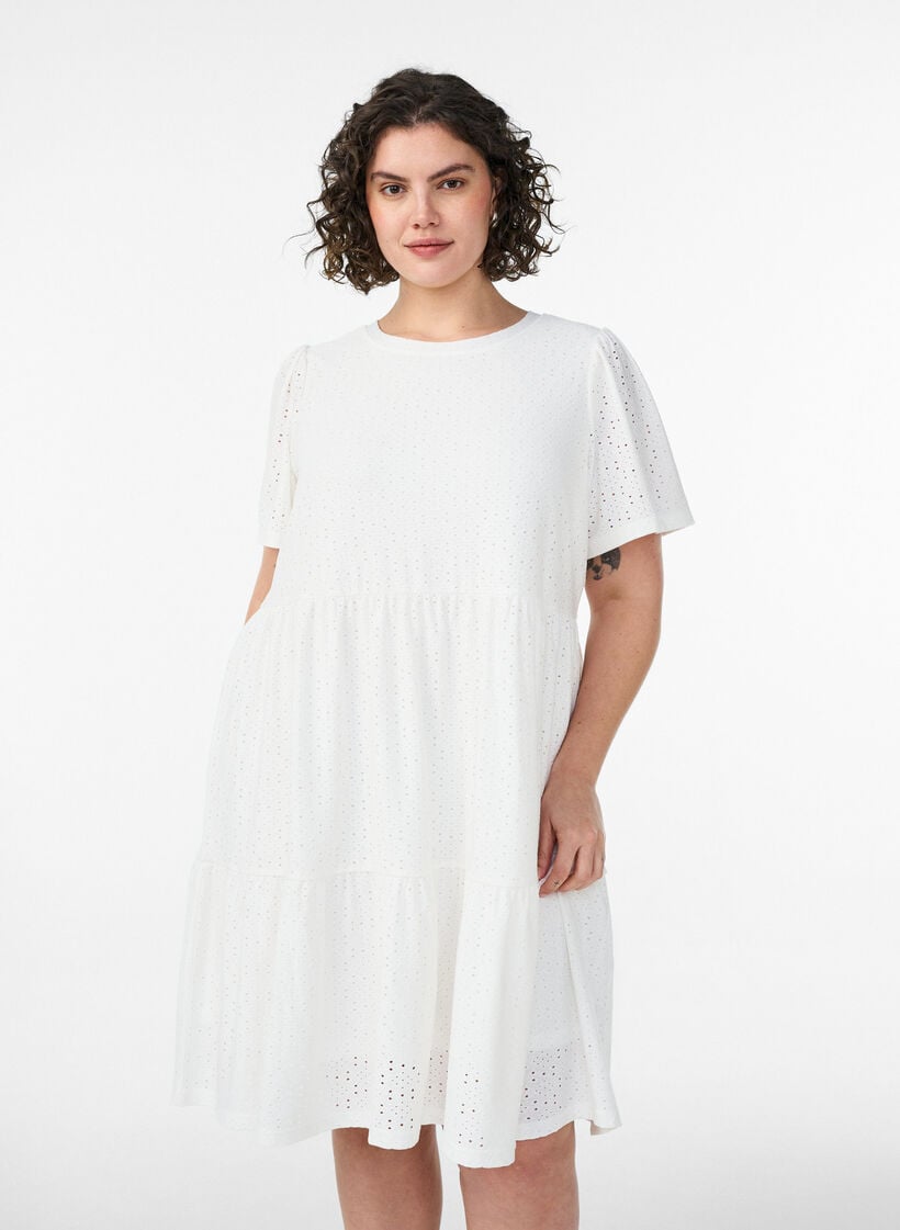 Kurzes Kleid mit Spitzenmuster und Lagenrock, Wei&szlig;, Model image number 0