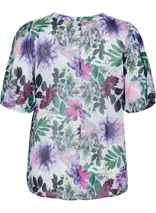 Bluse mit Blumenprint und 2/4-Ärmeln, Purple Flower mix, Packshot image number 1