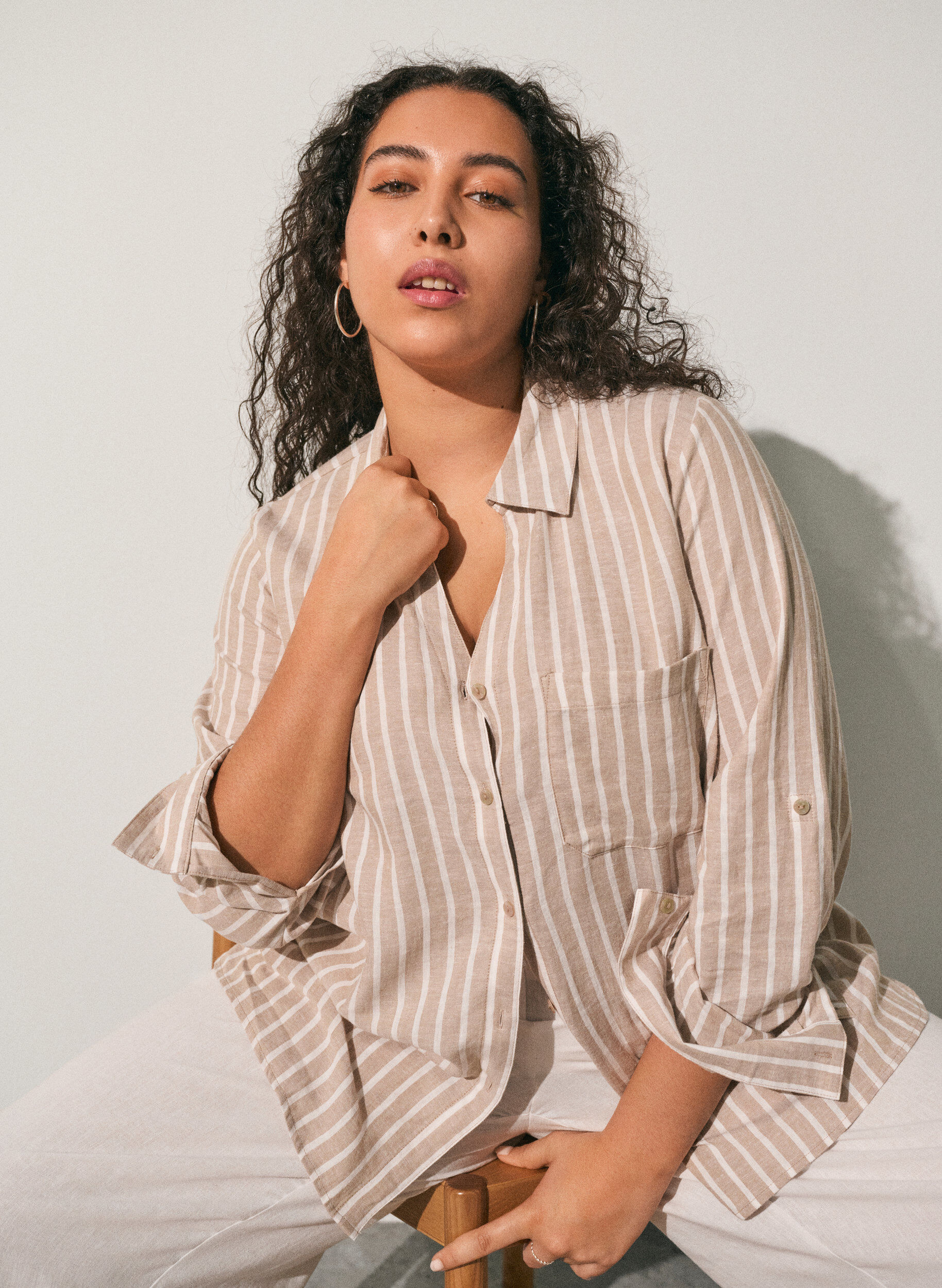 ZizziBluse aus Leinen und Viskose mit 3/4-&Auml;rmeln, Beige, Image image number 0