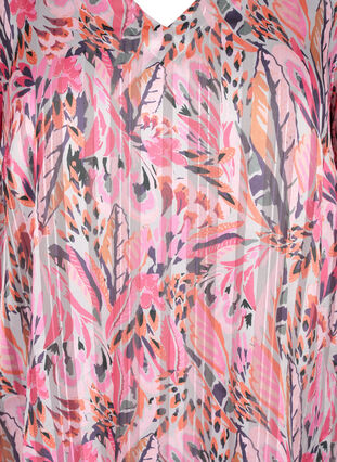 Bluse mit Print, V-Ausschnitt und 3/4-Ärmel, Pink Feather, Packshot image number 2
