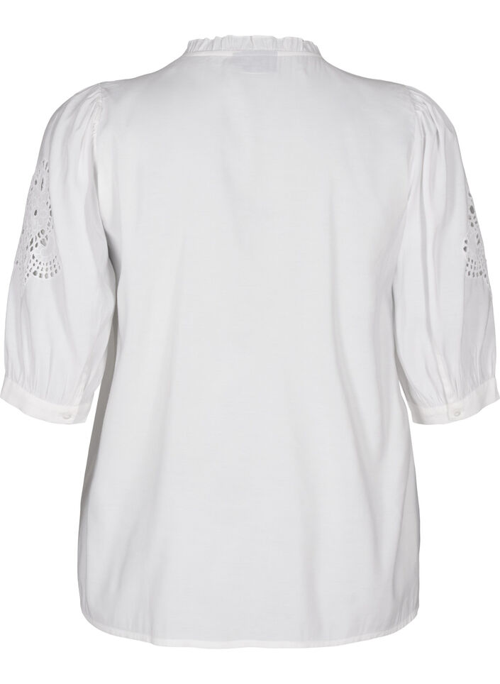 Hemdbluse mit Rüschen und Lochstickereien, Weiß, Packshot image number 1