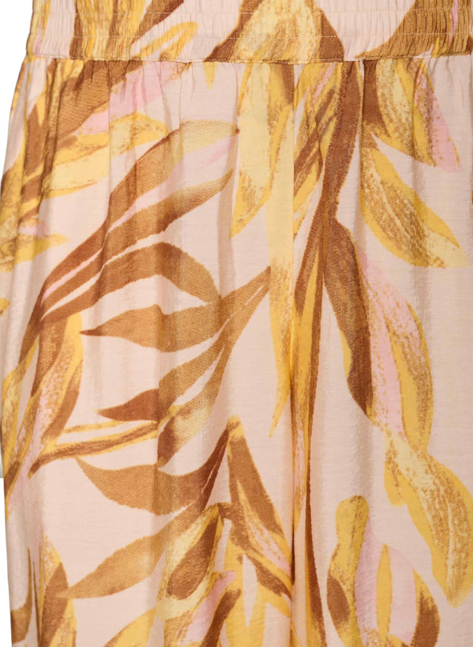 ZizziHose mit weitem Bein, Blattdruck und hohem Gummizugbund., Gelb, Packshot image number 2