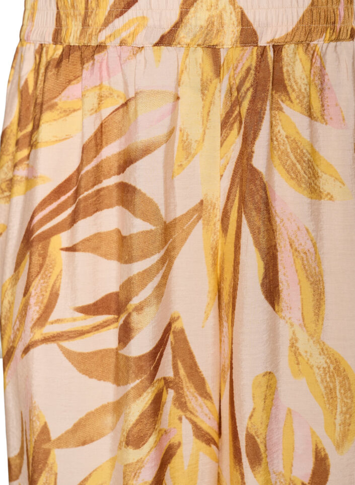 Hose mit weitem Bein, Blattdruck und hohem Gummizugbund., Gelb, Packshot image number 2