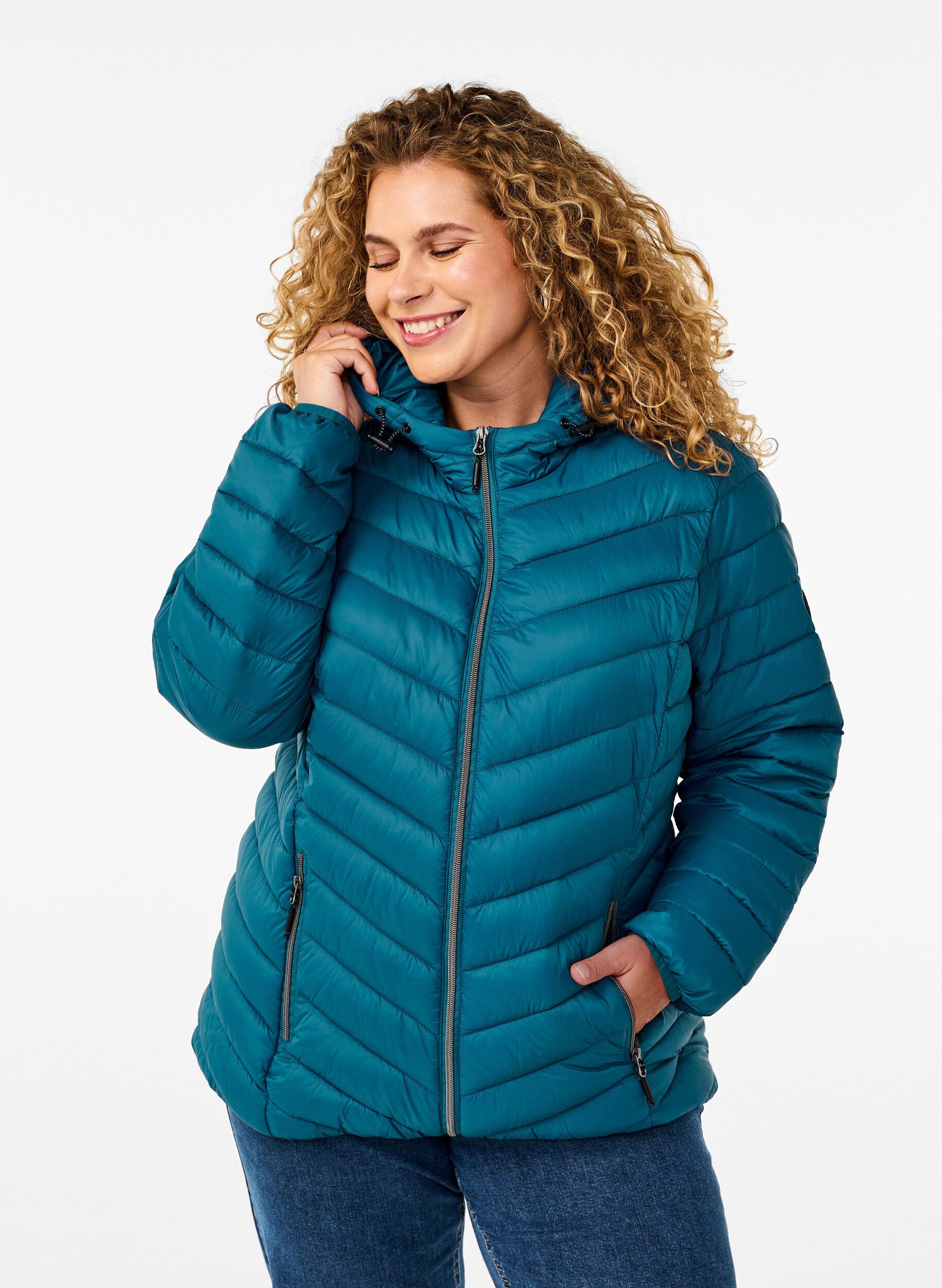 ZizziLeichte Jacke mit Kapuze, Petrol, Model image number 0