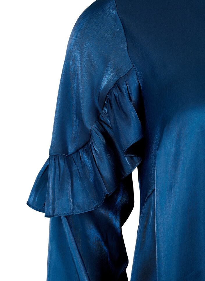 Viskosekleid mit V-Ausschnitt und Rüschen, Titan, Packshot image number 3