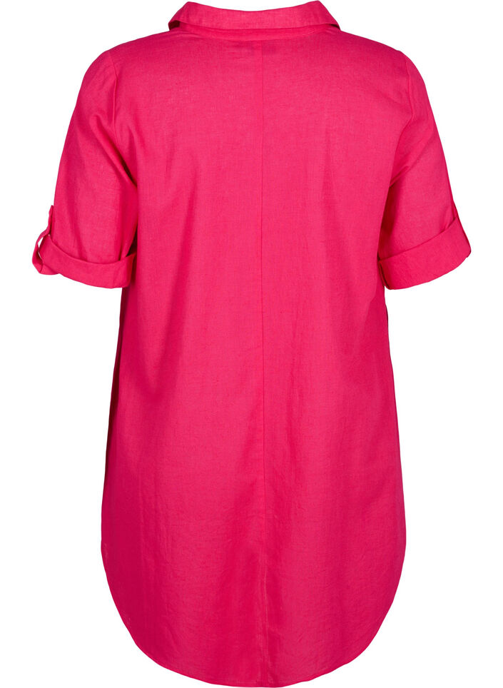 Tunika mit kurzen Ärmeln aus Baumwollgemisch mit Leinen, Bright Rose, Packshot image number 1