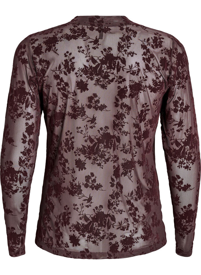 Meshbluse mit Blumenmuster, Braun, Packshot image number 1