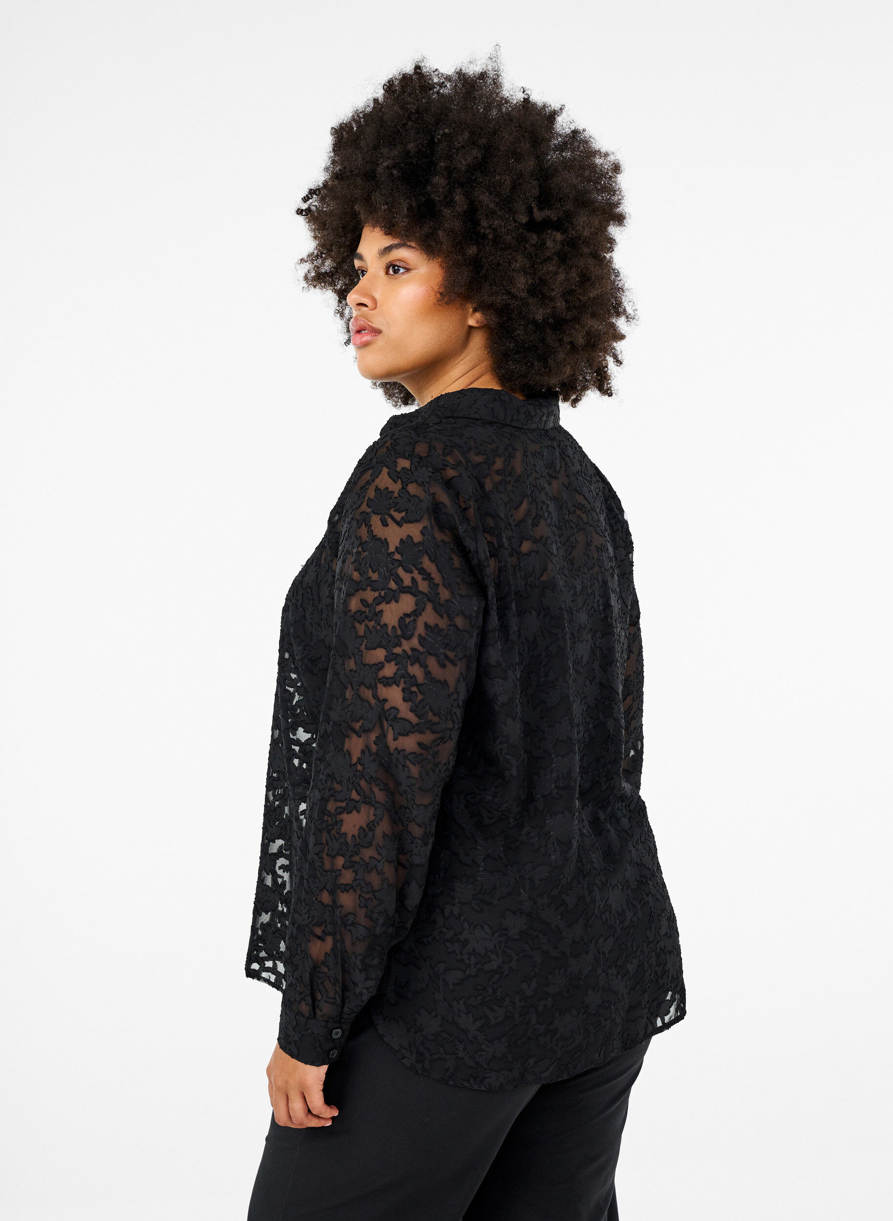 ZizziJacquard-Bluse mit Kn&ouml;pfen, Black, Model image number 1