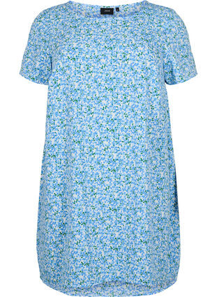 Kleid mit Aufdruck und kurzen Ärmeln, Blue Small Flower, Packshot image number 0
