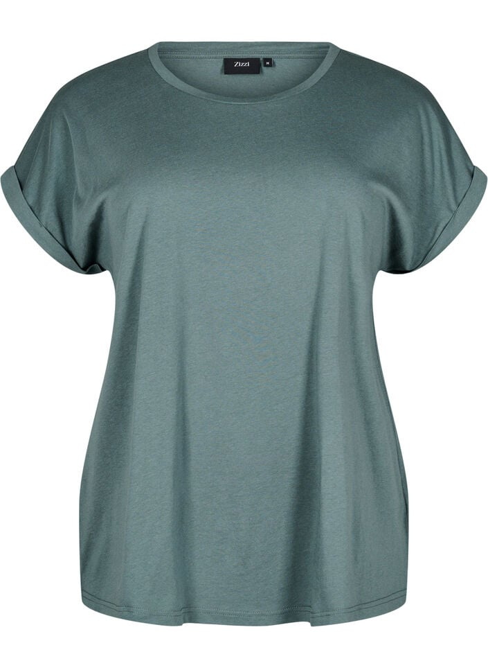 Kurz&auml;rmliges T-Shirt aus einer Baumwollmischung, Gr&uuml;n, Packshot image number 0