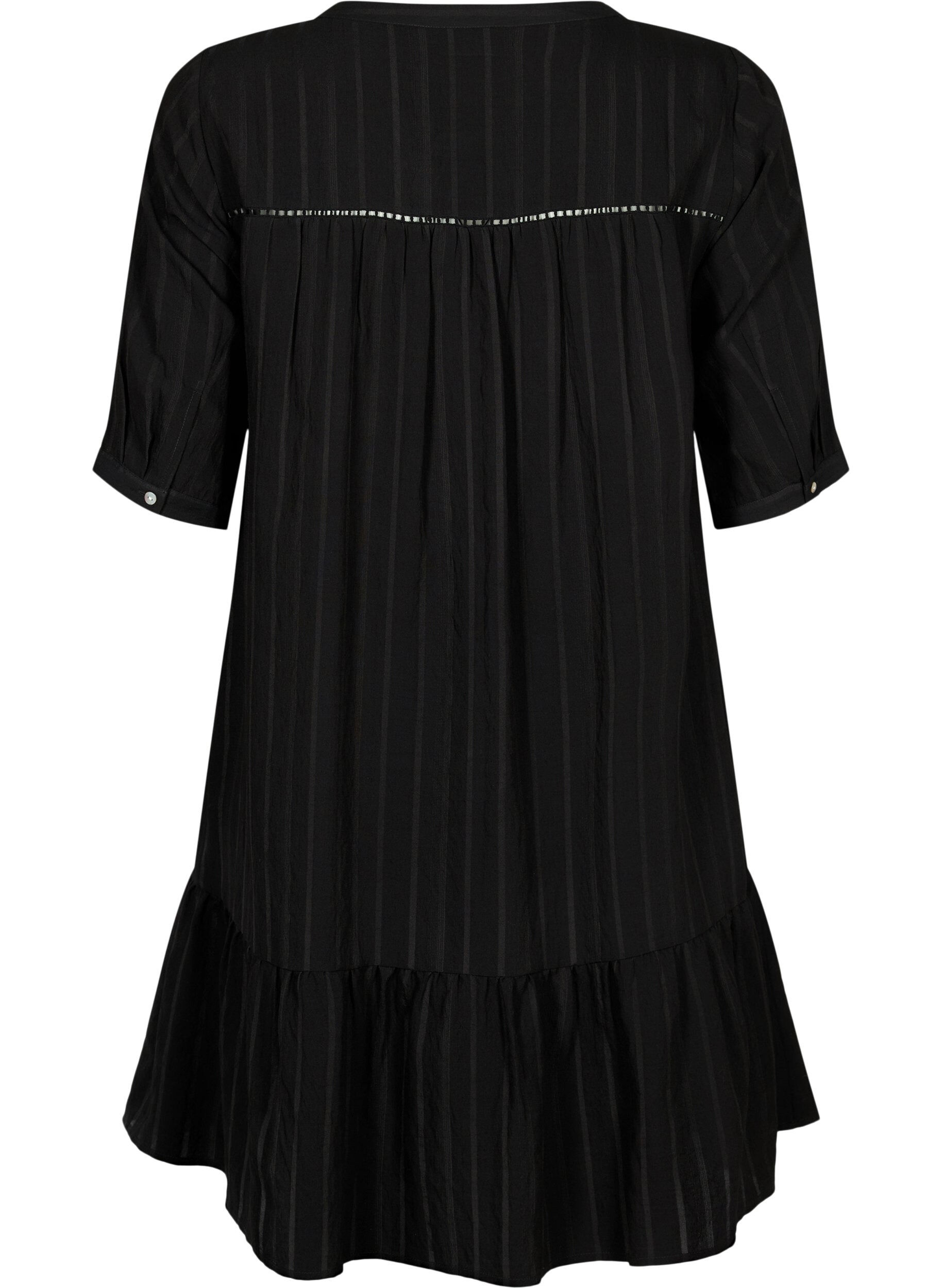 ZizziGestreiftes Viskose Kleid mit Spitzenb&auml;ndern, Black, Packshot image number 1