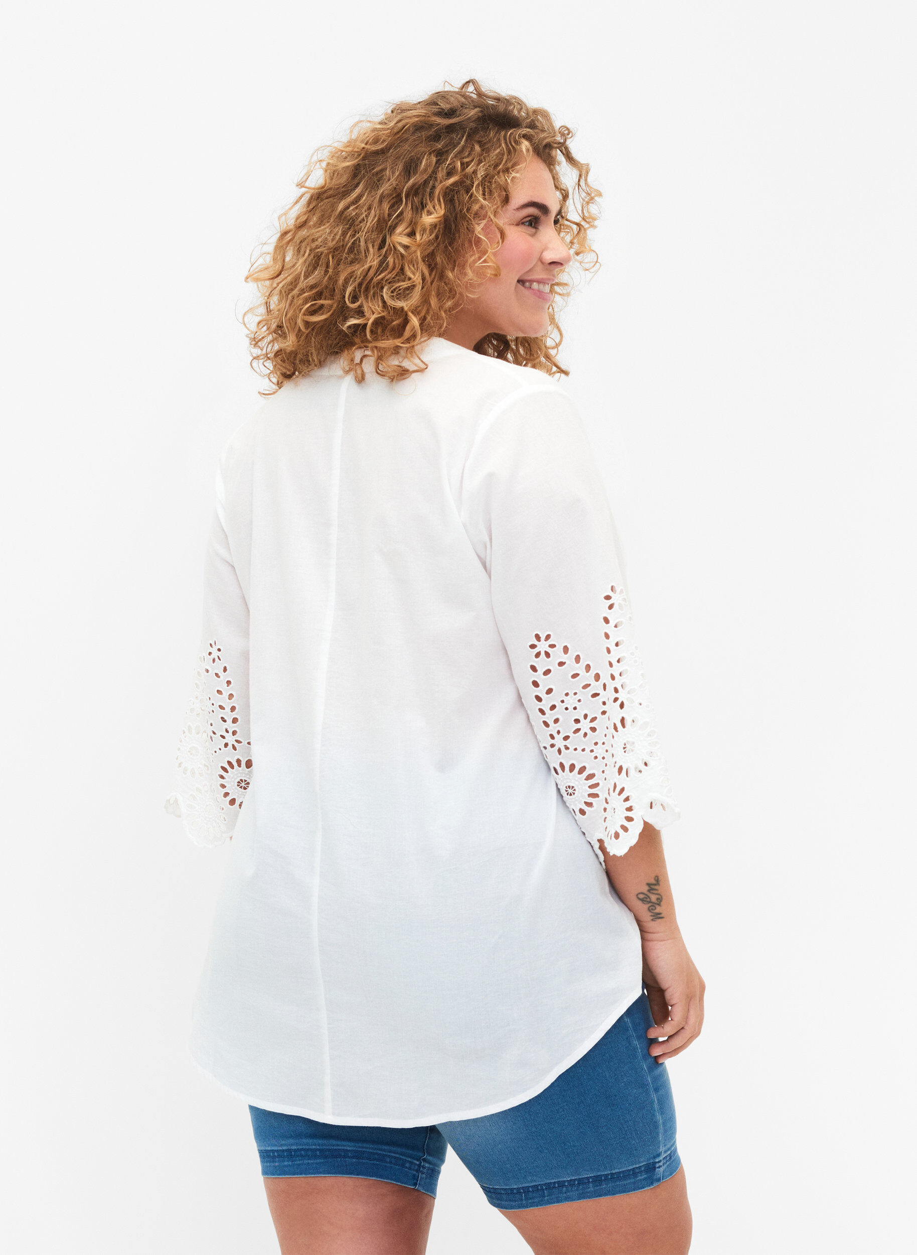 ZizziBluse mit Spitzenbesatz und 3/4-&Auml;rmeln, Bright White, Model image number 1