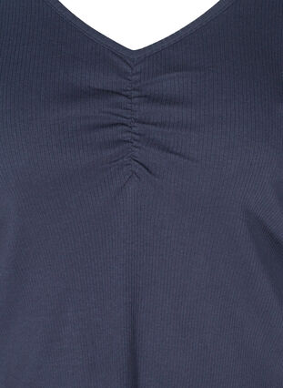 Baumwollbluse aus Ripp mit V-Ausschnitt und Falteneffekt, Navy Blazer, Packshot image number 2