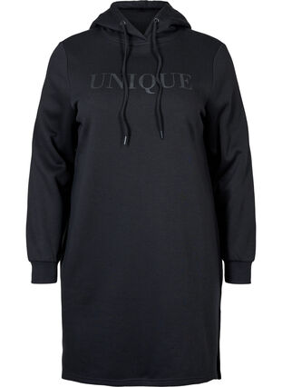 Pulloverkleid mit Kapuze und Schlitz, Black, Packshot image number 0
