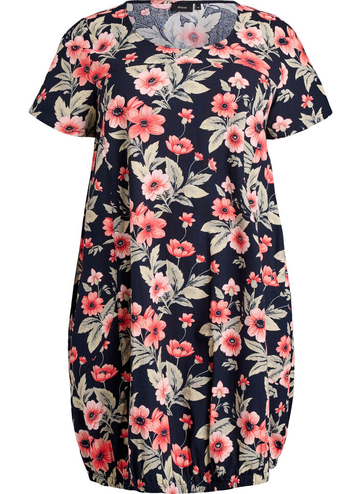 Kurz&auml;rmliges Baumwollkleid mit Print, Blau, Packshot image number 0