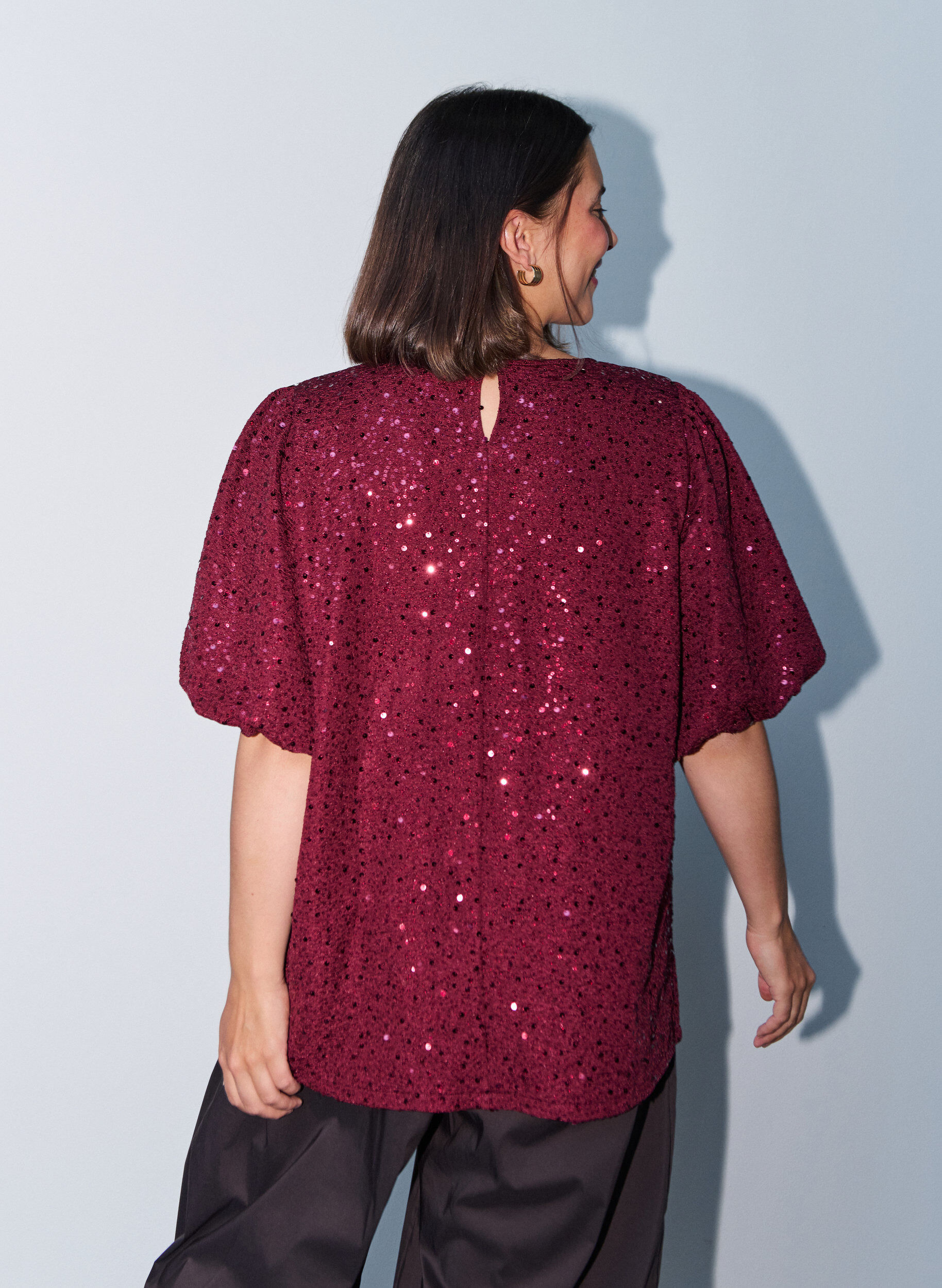 ZizziPaillettenbluse mit Ballon&auml;rmeln, Rot, Model image number 2