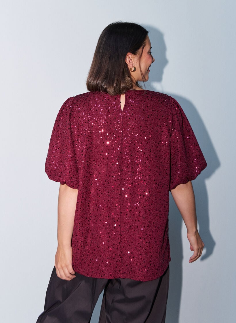 Paillettenbluse mit Ballon&auml;rmeln, Rot, Model image number 2