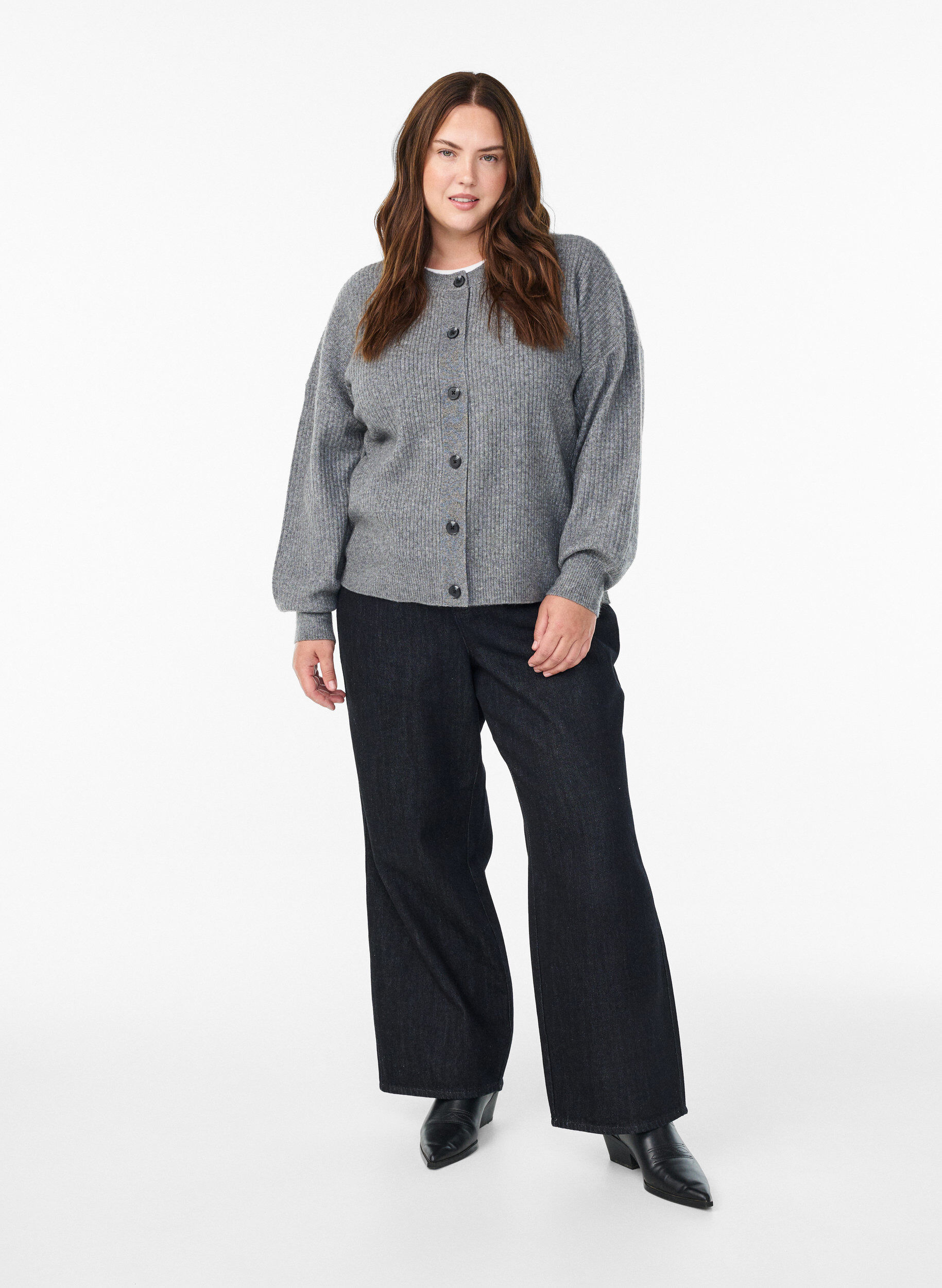 ZizziRippenstrick Strickjacke mit Kn&ouml;pfen, Grau, Model image number 1
