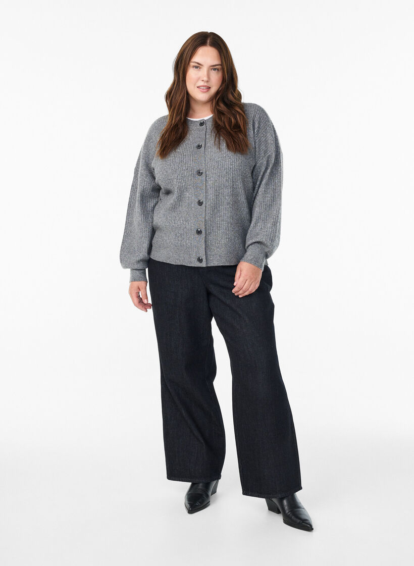 Rippenstrick Strickjacke mit Kn&ouml;pfen, Grau, Model image number 1