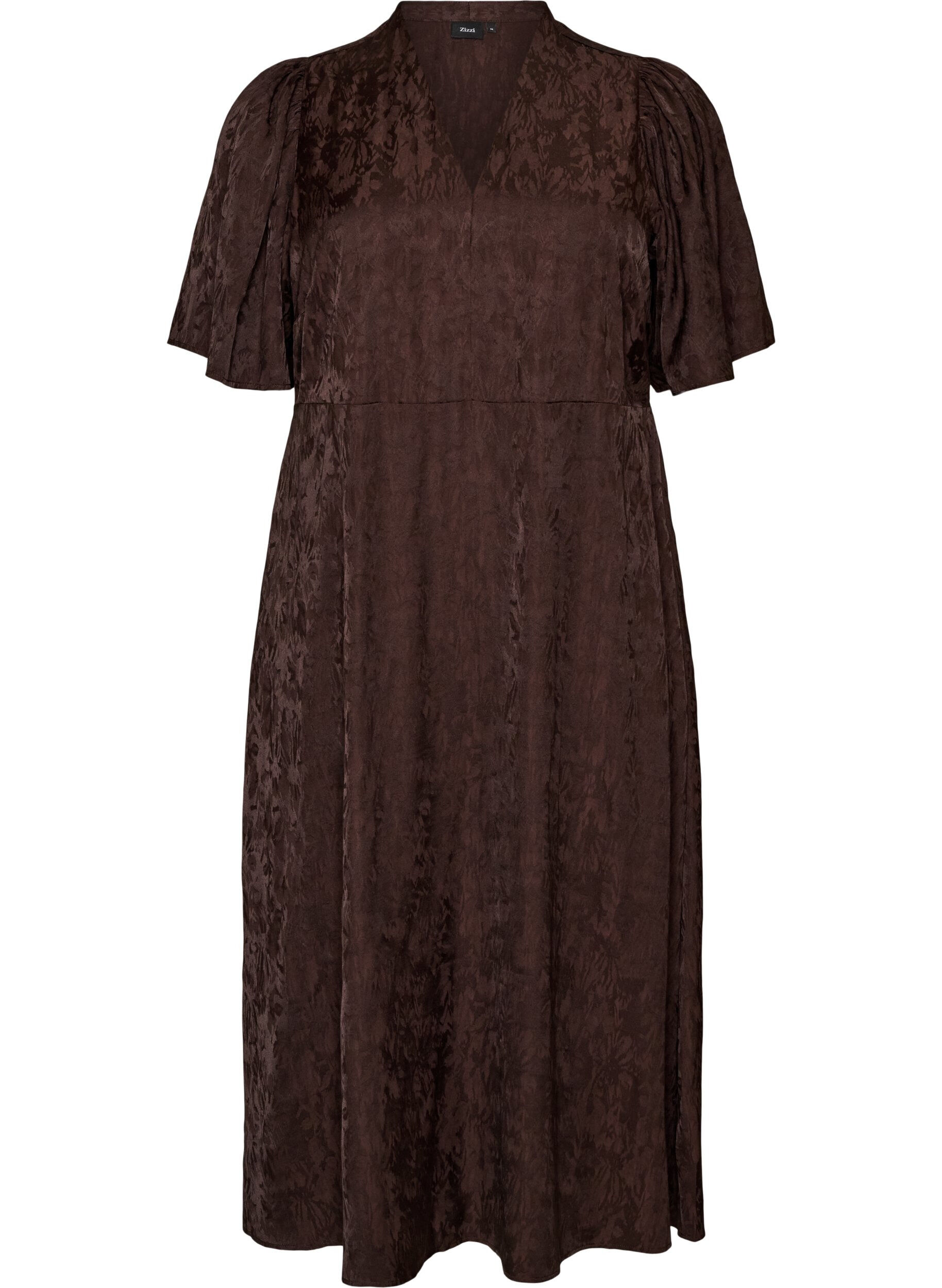 ZizziMidikleid aus Jacquard mit Paisleymuster und Fl&uuml;gel&auml;rmeln, Braun, Packshot image number 0