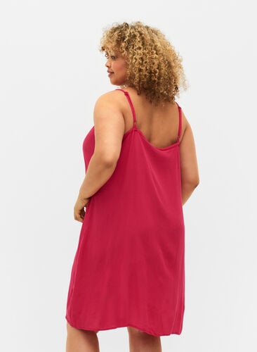 Einfarbiges Trägerkleid aus Viskose, Bright Rose, Model image number 1