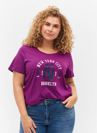 Baumwoll-T-Shirt mit Aufdruck, Grape Juice, Model image number 0