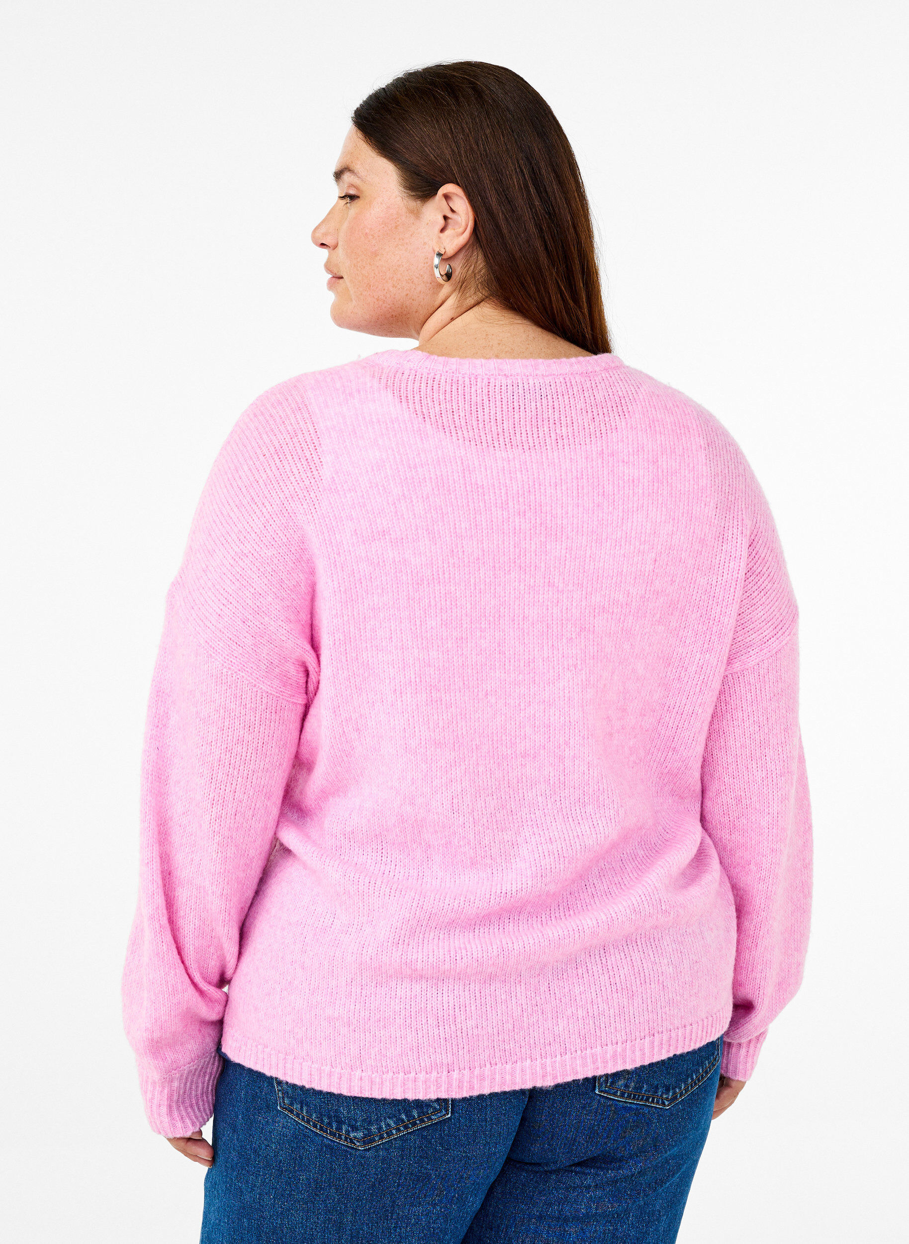 ZizziLang&auml;rmliger Strickpullover mit Wollanteil und Rundhalsausschnitt, Begonia Pink Mel., Model image number 1