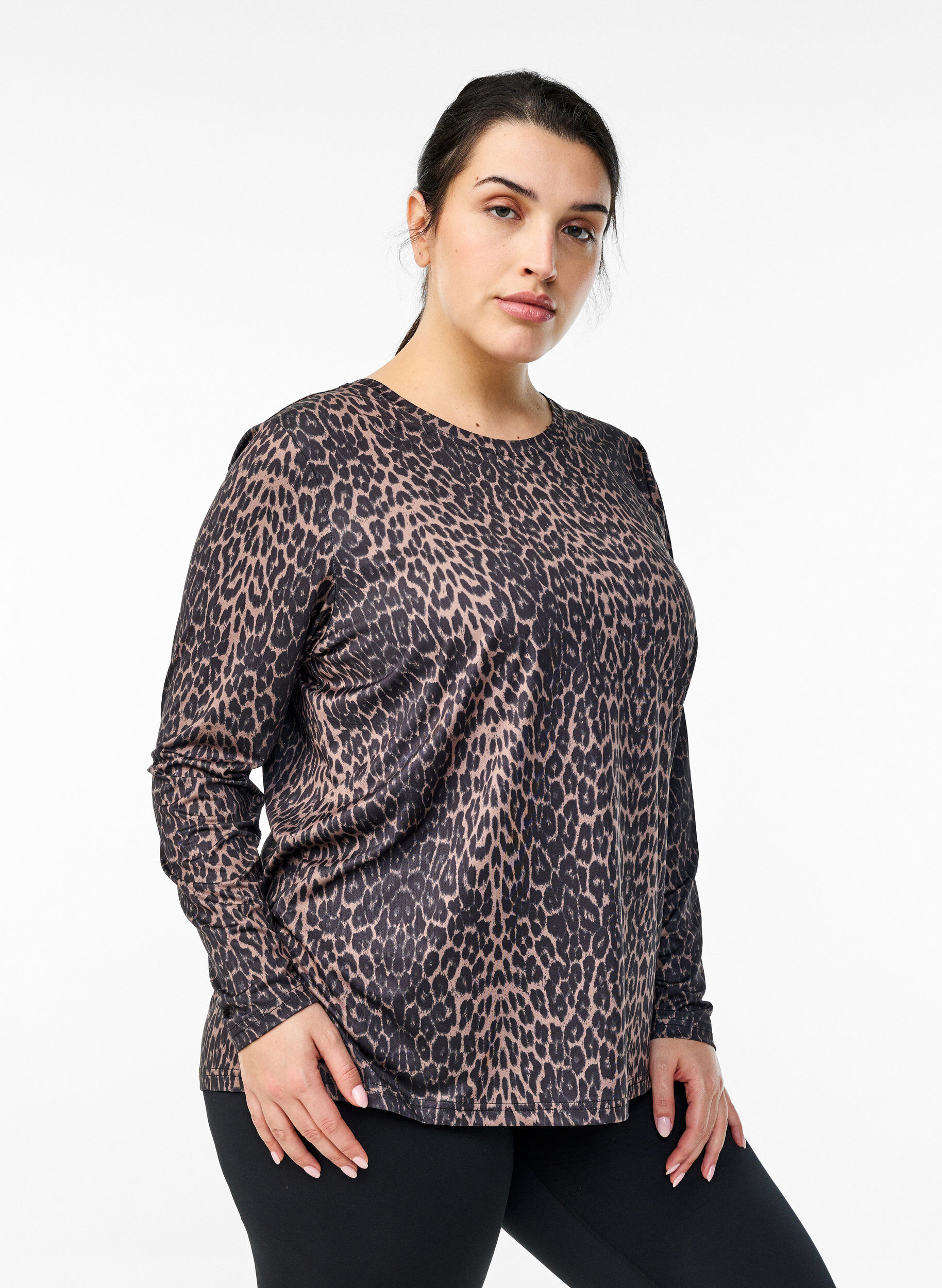 ZizziTrainingsshirt mit Leopardenmuster und langen &Auml;rmeln, Braun, Model image number 0