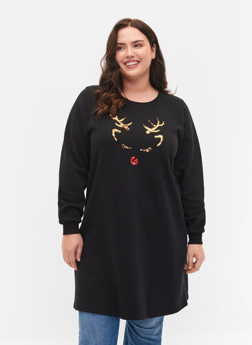 Weihnachtspullikleid, Black Reindeer, Model image number 0